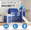 Hochbett mit Lattenrost 90x200 Turm Tunnel Rutsche Stockbett Kinderbett Holz Kiefer Vorhang blau Bild 5