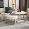 Couchtisch-Set 70 x 70 x 48 cm und 50 x 50 x 43,5 cm in Hochglanz Weiß mit Marmoroptik Bild 2