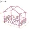 Merax Kinderbett aus Metall in Hausform, 90 x 200 cm, mit Sicherheitsgitter, Dachdesign und dekorativem Rahmen, für Jungen und Mädchen(Lichtleiste nicht enthalten), Rosa Bild 4