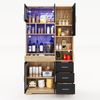 Buffetschrank 100 x 40 x 185 cm, Küchenschrank aus MDF mit LED-Beleuchtung, Steckdose und Glastüren Bild 2