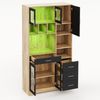 Buffetschrank 100 x 40 x 185 cm, Küchenschrank aus MDF mit LED-Beleuchtung, Steckdose und Glastüren Bild 3
