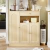 Rattan Schuhschrank / Aufbewahrungsschrank mit Stauraum, 1 Schublade, 3 Türen mit verstellbaren Regalen, für Eingangsbereich, Esszimmer und Flur, Naturfarbe, Maße: 90 x 35 x 110 cm Bild 5