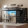 Merax Hochbett, Etagenbett 140x200cm mit Kleiderschrank, Kinderbett mit Schreibtisch und Led, Jugendbett Doppelbett, Schwarz Bild 5