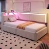 Schlafsofa, Samt mit LED & USB-Anschluss, Stauraum, 90x200 cm, Beige, ohne Matratze Bild 3