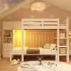 Etagenbett mit Nachtlicht, versetztem Design & integriertem Schrank, 90x200 cm, Weiß, ohne Matratze Bild 3