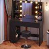 HOMALL Schminktisch mit Spiegel, LED-Beleuchtung, einstellbare Helligkeit, ostern (Langex Brete x Hthe) 90/110 x 40x 135 cm. B ofene Facher (2 seitiche Facher sind nach inks und rechts verschiebban. 2 groBe Schubladen) Bild 3