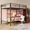Hochbett Metall/MDF mit Schreibtisch, LED & USB-Anschluss, 140x200/90x200 cm, Schwarz, ohne Matratze Bild 3