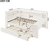 Gepolstertes 140x200 Tagesbett mit USB-Anschlüssen und LED-Gürtel, mit Ausziehbett und Schreibtisch, Weiß Bild 5