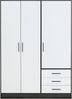 FORTE Jupiter Kleiderschrank 3-türig, 3 Schubkästen, Holz, Schwarz-Weiß, 144. 6 x 60 x 200 cm Bild 2
