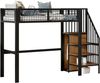 Hochbett aus Metall mit Leiter & Kleiderschrank, 90x200 cm, Schwarz, ohne Matratze Bild 5