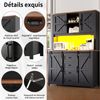 MODFU Hochschrank Küchenschränke mit LED-Beleuchtung (praktischer Stauraum mit verstellbaren Regalen, elegantes Weiß/schwarz mit X-Design, 1-St, 115 × 40 × 174,7 cm) mit Schiebetüren Bild 5
