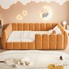 Merax Kinderbett, 140 x 200 cm Jugendbett, Doppelbett, Gepolstertes Kinder-Bodenbett, Samtbezug, komplett geschlossenes Design, abgerundete Ecken, Orange(Ohne Matratze) Bild 2