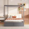 Himmelbett140*200 cm mit großen Schubladen und weicher Rückenlehne, Holz bett Grau Bild 3
