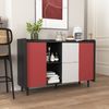 Sideboard Buffetschrank schwarz mit roten Türen 2 Schubladen 120x40x80 cm Bild 4