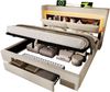 Polsterbett Leinen mit Stauraum, LED & USB-Anschluss, 140x200 cm, Beige, mit Matratze Bild 3