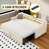 Schlafsofa aus Leinenstoff, ausziehbar mit USB-Anschluss & LED, 90/180x190 cm, Beige, ohne Matratze Bild 2