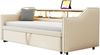Schlafsofa aus Leinenstoff, ausziehbar mit USB-Anschluss & LED, 90/180x190 cm, Beige, ohne Matratze Bild 5
