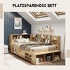 SeedWave Holzbett Tagesbett mit USB- / Kabelloser-Ladefunktion, Nachttisch, 90/140×200cm, Stauraumbett mit 1× Rollenschublade, Staufächern Bild 2