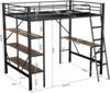 Merax 90 x 200cm Bettgestell Metallbett, Eisenbett, Hochbett mit Schreibtisch und drei großen Ablagen für Kinder, Jugendliche und Erwachsene, schwarz Bild 4