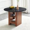 Moderner runder Esstisch mit Stauraumregal, Walnuss-Holzmaserung & Metallrahmen, 100cm Durchmesser, 2-4 Personen, ideal für Küche, Esszimmer & kleine Räume Bild 3