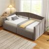 Polsterbett Sofabett 90*200 cm, Mit hydraulischer Lagerung, Mit Lattenrost und Armlehnen, Klassisch Gestreift, Multifunktionales Einzelbett, Hautfreundlicher Samtstoff, Grau Bild 3