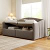 Polsterbett Sofabett 90*200 cm, Mit hydraulischer Lagerung, Mit Lattenrost und Armlehnen, Klassisch Gestreift, Multifunktionales Einzelbett, Hautfreundlicher Samtstoff, Grau Bild 2