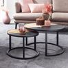 Couchtisch 2er Set Mango Massivholz Steinoptik Rund Modern Metallgestell Bild 4