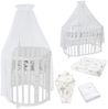Waldin Oval Baby-Bett Mitwachsend Komplett Set 7in1, Gitterbett, Kinderbett mit Matratze, Wickelkommode, Beistellbett, Holz Weiß, Stoffe Weiß Zweige Bild 2