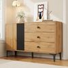 Sideboard 120cm×35cm×76cm Holzmaserung vertikale Streifen Natur Schwarz Schrank Schubladen Bild 2