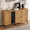 Sideboard 120cm×35cm×76cm Holzmaserung vertikale Streifen Natur Schwarz Schrank Schubladen Bild 3