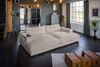 KAWOLA Big Sofa MADELINE Cord taupe mit Hocker / 4 Zierkissen / Armlehntablett schwarz 85 x 170 x 290 cm Bild 2