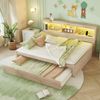 Merax Schlafsofa, Daybett, Tagesbett, 140*200cm , Ferngesteuerte Ambientebeleuchtung, Bettseitiges Staufach, Ausziehbares Bett, Steckdose + USB, Ohne Matratze, Natur Bild 3