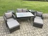 Fimous Rattan Gartenmöbel Set Rechteckiger Esstisch und Sessel Sofa Set mit 2 Beistelltischen 2 Großer Hockern Dunkelgrau gemischt Bild 2