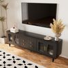 TV-Lowboard mit geriffelten Glastüren & Push-to-Open, 177x38x55,5 cm, Schwarz Bild 2