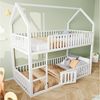 Flieks Etagenbett, Metallbett Hochbett Hausbett 90x200cm mit Leiter und oberem Lattenrost Bild 2