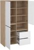 Dmora Vitrine Reykjavik, Glas-Sideboard, Mehrzweckvitrine, Hängendes Bücherregal mit Glastüren, 100x48 h170 cm, Eiche und Glänzend Weiß Bild 4
