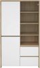 Dmora Vitrine Reykjavik, Glas-Sideboard, Mehrzweckvitrine, Hängendes Bücherregal mit Glastüren, 100x48 h170 cm, Eiche und Glänzend Weiß Bild 5