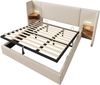 Polsterbett 180x200 cm mit hydraulischem Bettkasten, Leinenbezug und integriertem Kopfteil mit Leselampe sowie 2×USB/2×Type‑C,Beige Bild 5