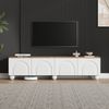 TV-Board 180 cm Weiß Holzoptik mit 4 Türen, modernem Rillendesign, TV-Schrank für 80-Zoll-Fernseher, Lowboard mit viel Stauraum Bild 4