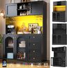 Buffetschrank 120 x 40 x 188 cm aus MDF mit LED-Beleuchtung und Fluted-Glas in Schwarz Bild 4