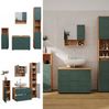 Badmöbel-Set Irma Grün/Goldkraft Eiche 4 Teile, mit Schubladenschrank und Hochschrank Vicco Bild 2