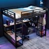 140x200 cm Metall-Hochbett mit Stauraum, offenem Kleiderschrank, USB-Anschluss und LED-Beleuchtung,Schwarz Bild 2