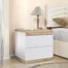 Merax Nachttisch, Nachtschrank mit zwei Schubladen, Nachtkommode, Funktion von Aufbewahrung, für Schlafzimmer, E1-Spanplatte, weiß + oak Bild 3