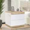 Merax Nachttisch, Nachtschrank mit zwei Schubladen, Nachtkommode, Funktion von Aufbewahrung, für Schlafzimmer, E1-Spanplatte, weiß + oak Bild 2
