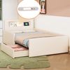 Merax Polsterbett Kinderbett 90*200 cm, Mit Nachtlicht und USB-Ladeanschluss, Mit Ablagefächern, Erhöhte Seitenteile zur Sicherheit, Einfaches Einzelbett, Kunstlederstoff, Beige Bild 2