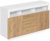 Flieks Kommode Aufbewahrungsschrank mit 3 Schubladen und 2 Türen (Schrank für Wohnzimmer, Flur, Esszimmer, Schlafzimmer, 1 St, B140/T40/H85 cm), Sideboard Mehrzweckschrank mit verstellbaren Einlegeböden Natur&Weiß Bild 4