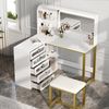 FUROKOY Schminktisch Modern Kosmetiktisch (Schminktisch mit Spiegel, 5 Schubladen, Offenen Regalen, Hocker), L-Form Frisiertisch Holz, Weiß Bild 5