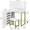 FUROKOY Schminktisch Modern Kosmetiktisch (Schminktisch mit Spiegel, 5 Schubladen, Offenen Regalen, Hocker), L-Form Frisiertisch Holz, Weiß Bild 4