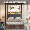 Multifunktionales Bett 90 x 190 , mit Stauraum und schmiedeeisernem Baldachin,mit abnehmbaren Bettpfosten mit LED und USB-/Typ-C-Ladeanschlüssen sowie zwei Schubladen, Eiseneinzelbett, Jugendbettt, Bild 2