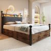 Multifunktionales Bett 90 x 190 , mit Stauraum und schmiedeeisernem Baldachin,mit abnehmbaren Bettpfosten mit LED und USB-/Typ-C-Ladeanschlüssen sowie zwei Schubladen, Eiseneinzelbett, Jugendbettt, Bild 4